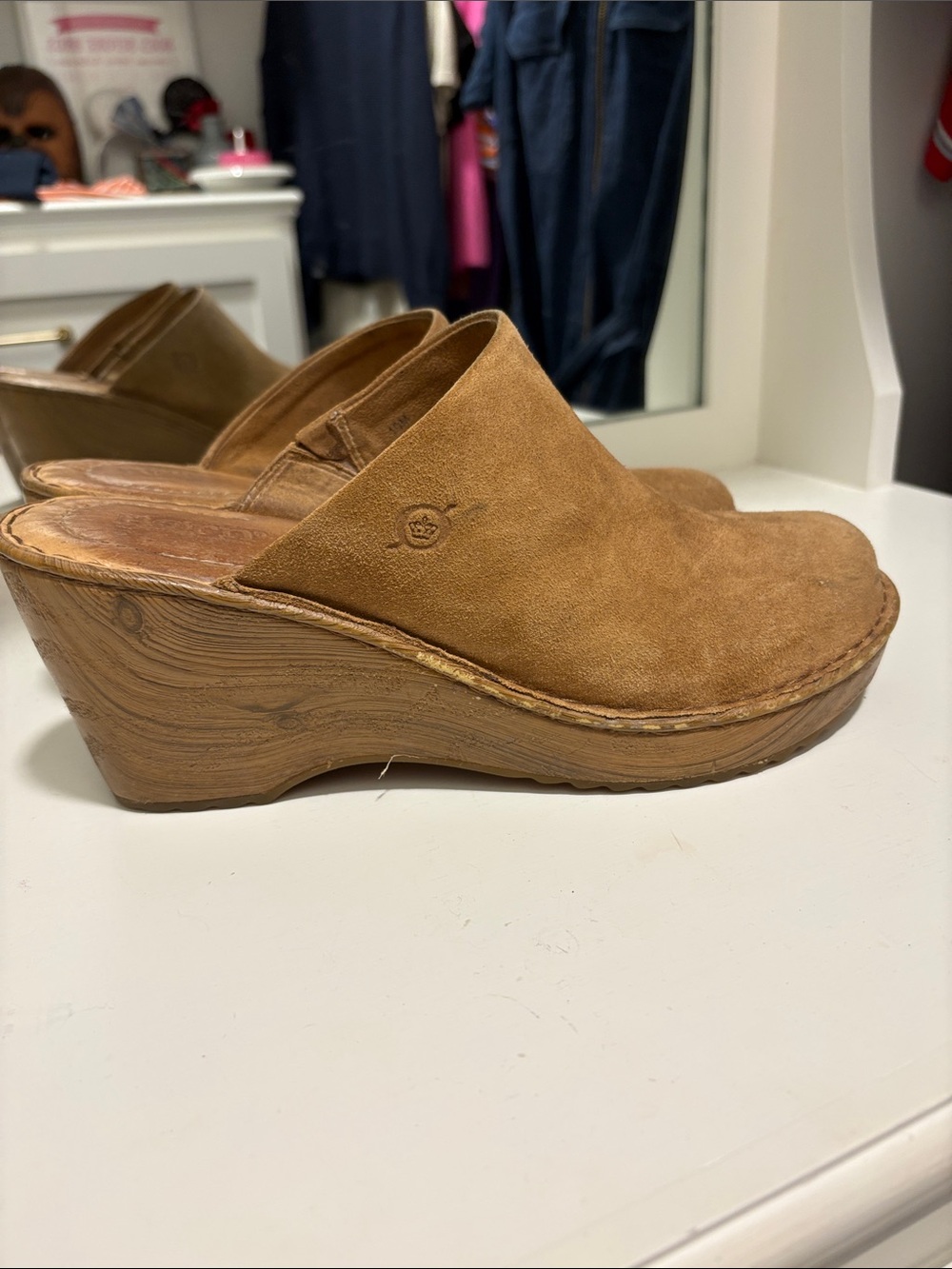 Born Tan Suede Wedge Clogs